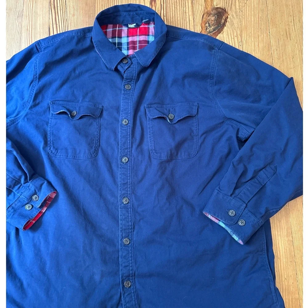 Lands' End Shirt Jacket Mens Blue Flannel‎ Lined Twill Workwear SIZE XXL